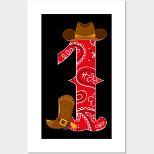 Kids 1st Birthday One Year Old Baby Cowboy Western Rodeo Party Posters and Art